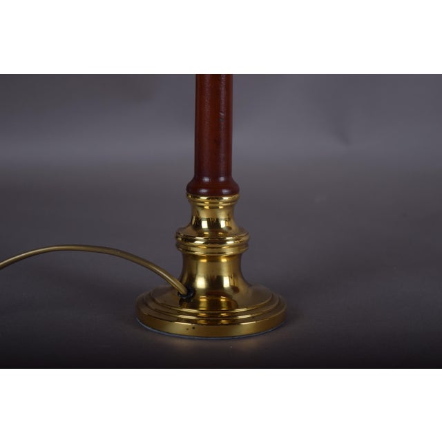 Brass and Wood Table Lamps with Pleated Floral Shades, 1970s, Set of 2 For Sale - Image 9 of 12