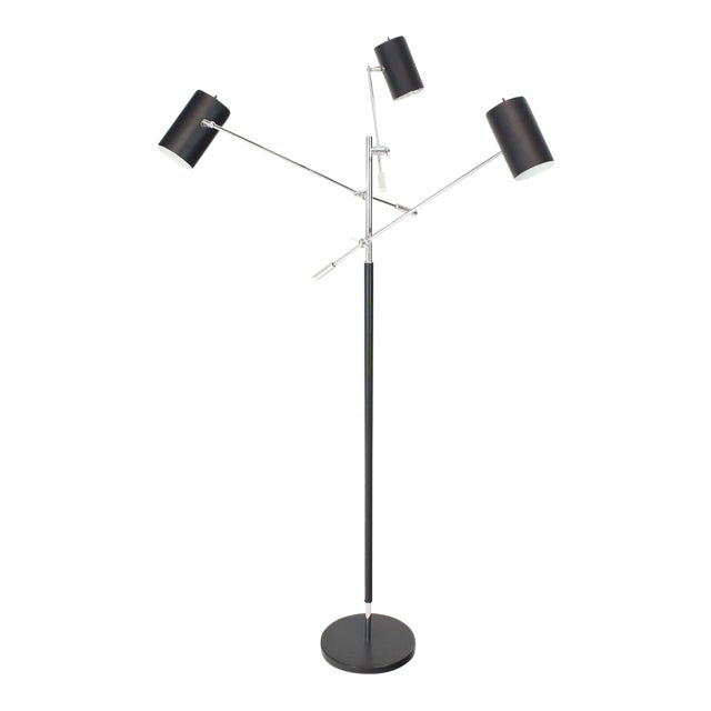Adjustable Black and Chrome Triennale Floor Lamp by Sonneman Arredoluce Style For Sale