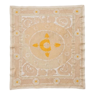 Suzani Wall Tapestry - Neutral Tan Uzbek Tablecloth 4' X 4'10'' For Sale