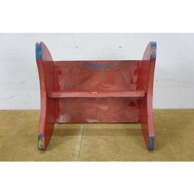 Vintage Wooden Red Painted Step Stool Footstool Ottoman 12" For Sale - Image 11 of 11