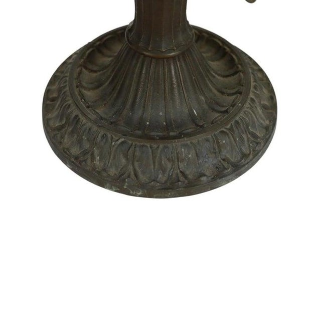1920s Arts & Crafts Era Bradley & Hubbard Style 6-Panel Slag Glass Lamp For Sale - Image 9 of 14