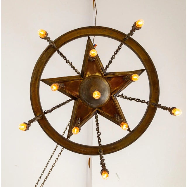 Rustic Large Antique 11-Light Metal Star Chandelier For Sale - Image 3 of 12