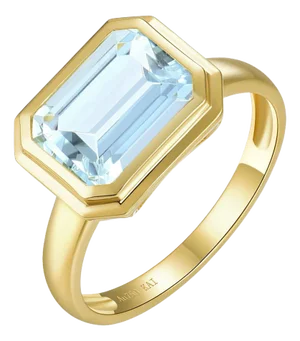 Kai Bella East-West Emerald-Cut Aquamarine Ring in 14k Solid Gold Ring (All Sizes Available)