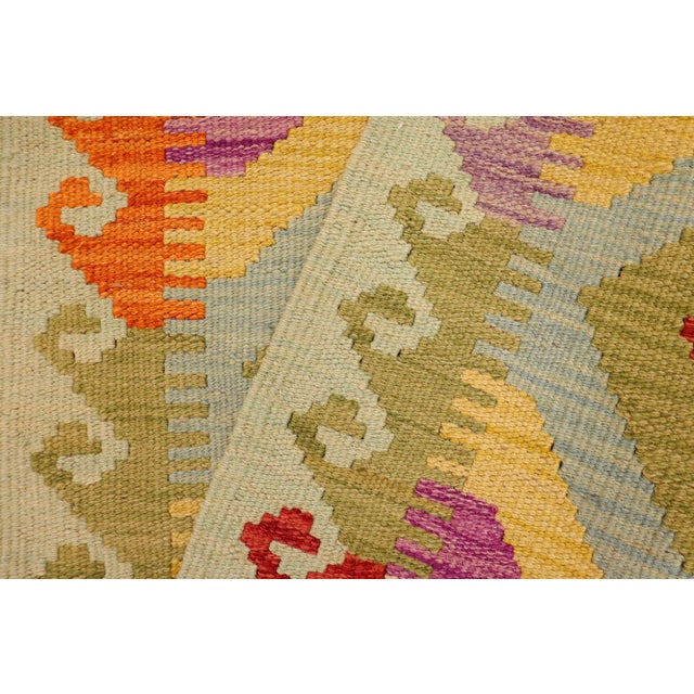 Red Southwestern Turkish Kilim Blue Red Hand-Woven Wool Rug For Sale - Image 8 of 9