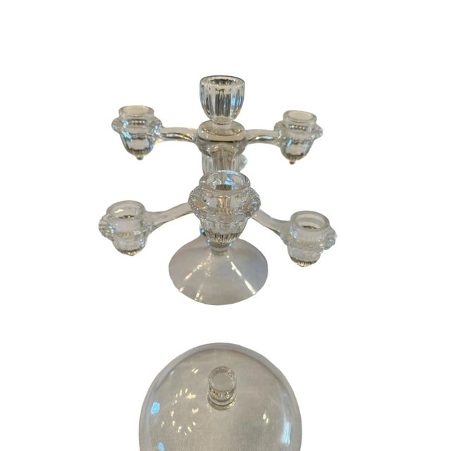 Glass Vintage Pair of Cambridge Arm Stackable Glass Candlesticks For Sale - Image 7 of 12