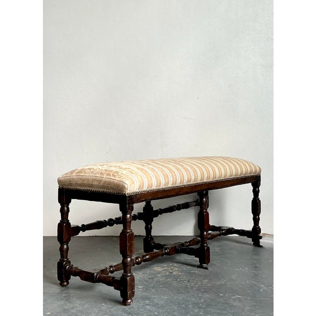 Vintage Spanish Turned Wood Bench For Sale - Image 4 of 12