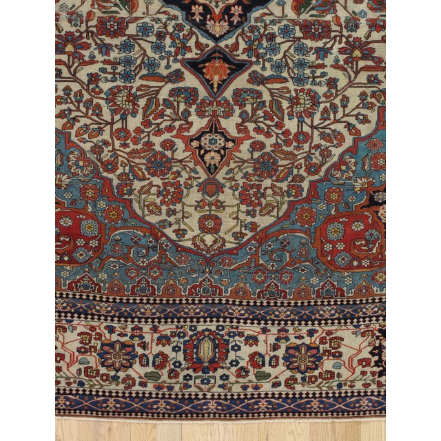 Persian Antique Persian Mohtasham Kashan Carpet, Ivory ground, Ivory Border, Blue, Green For Sale - Image 3 of 18