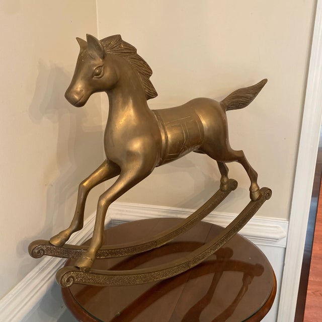Brass Vintage Large Brass Rocking Horse Sculpture For Sale - Image 8 of 12