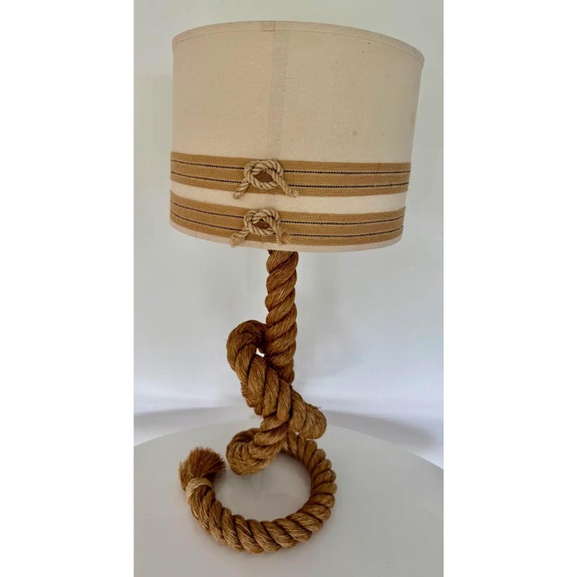 Mid 20th Century Large Mid-Century French Rope Work Table Lamp in the Style of Audoux-Minet For Sale - Image 5 of 7