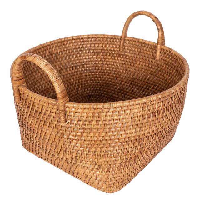 Saboga Home Round Basket with Hoop Handles in Honey Brown - 16.5" For Sale - Image 4 of 9
