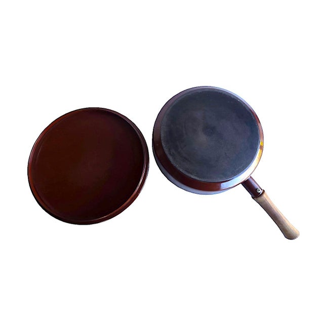 Vintage Dansk Kobenstyle Brown Enamel Skillet Pan and Lid Designed by Jens Quistgaard, 2 Piece Set For Sale - Image 9 of 11