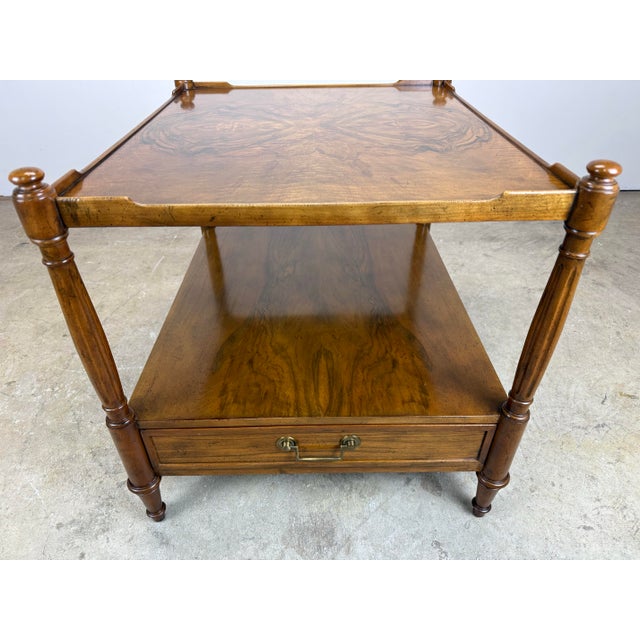 Vintage Baker Furniture French Regency Louis XVI Style Burled Walnut Two-Tier Side Table For Sale - Image 10 of 12