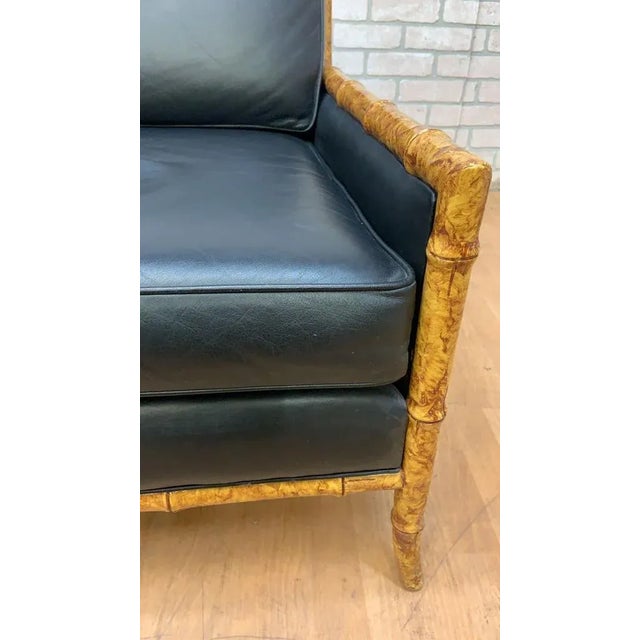 Wood Vintage Interior Crafts Cane, Faux Bamboo and Black Leather Lounge Chair For Sale - Image 7 of 11