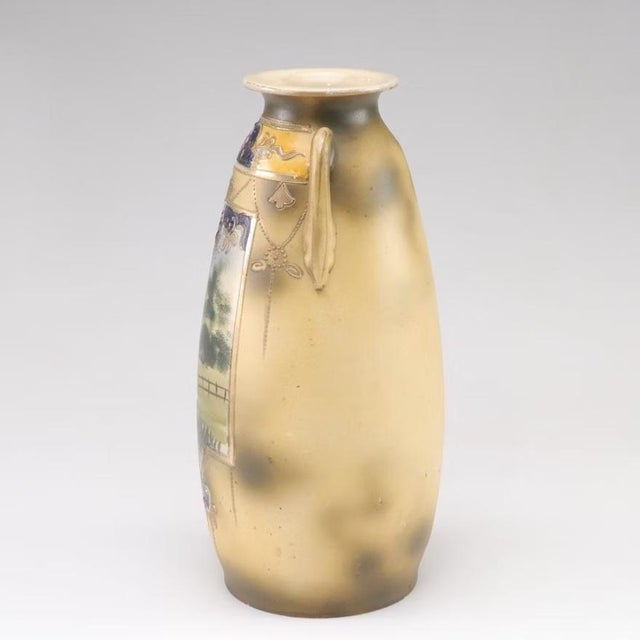 Japanese Early 20th Century Japanese Meiji Period Hand Painted & Gilt Satsuma Amphora Porcelain Vase For Sale - Image 3 of 8