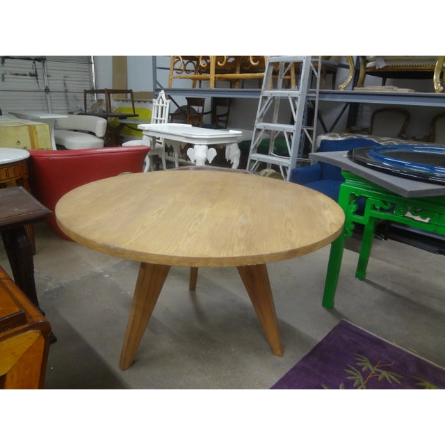 French Modern Elm And Iron Center Table. This versatile French mid century Pierre Chapo inspired elm and wrought iron...