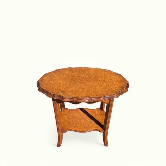 Brown Vintage Oval Wood Side Table With Scalloped Edge and Lower Shelf For Sale - Image 8 of 12