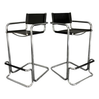 Italian Bauhaus Tubular Chrome High Bar Stools, 1970s, Set of 2 For Sale