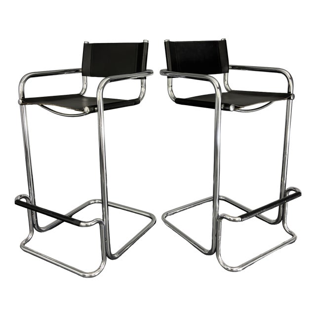 Italian Bauhaus Tubular Chrome High Bar Stools, 1970s, Set of 2 For Sale