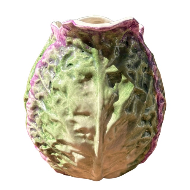 Early 20th Century Antique French Country Majolica Barbotine Cabbage Jug, 1900 For Sale - Image 5 of 6