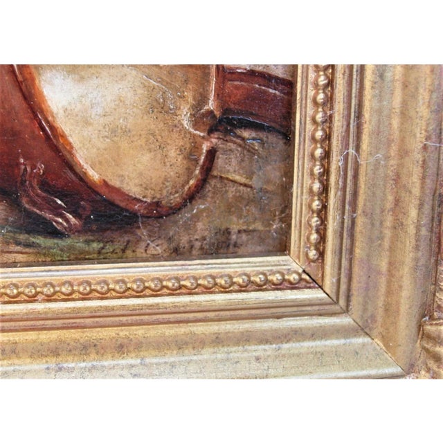 1900 - 1909 Antique Original Oil Dutch Oil Painting of Barnyard Scene by Edward Quitton For Sale - Image 5 of 7