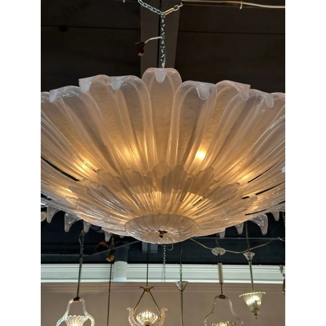 Modern Polished Frosted Murano Glass Flush Mount Chandelier For Sale - Image 4 of 6