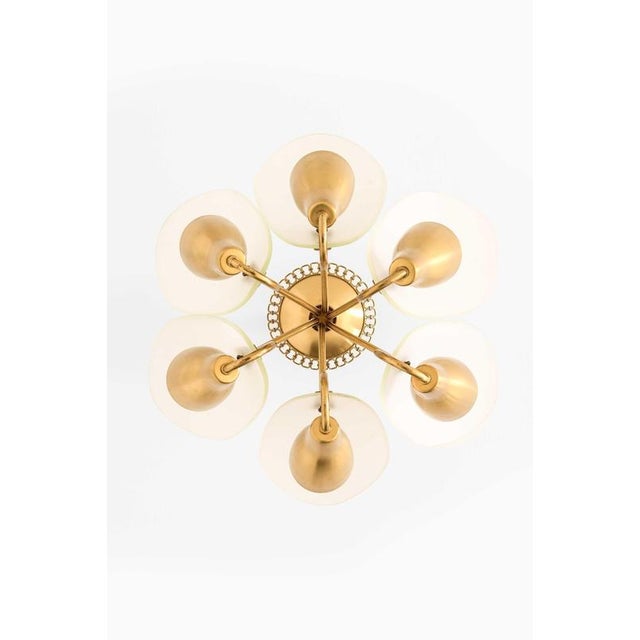 Scandinavian Ceiling Lamp in Opaline Glass and Brass by Carl Fagerlund, 1950s For Sale - Image 3 of 13