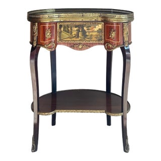 Antique C. 1890 French Louis XV Style Kidney-Shaped Marble Top Table With Hand-Painted Vernis Martin Panels – For Sale