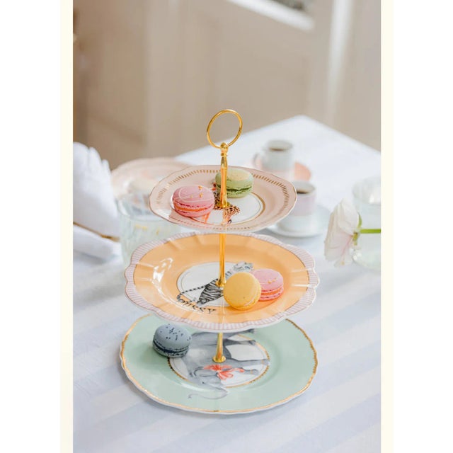 Three-Tier Cake Stand with Animals in English Porcelain by Yvonne Ellen For Sale - Image 3 of 7