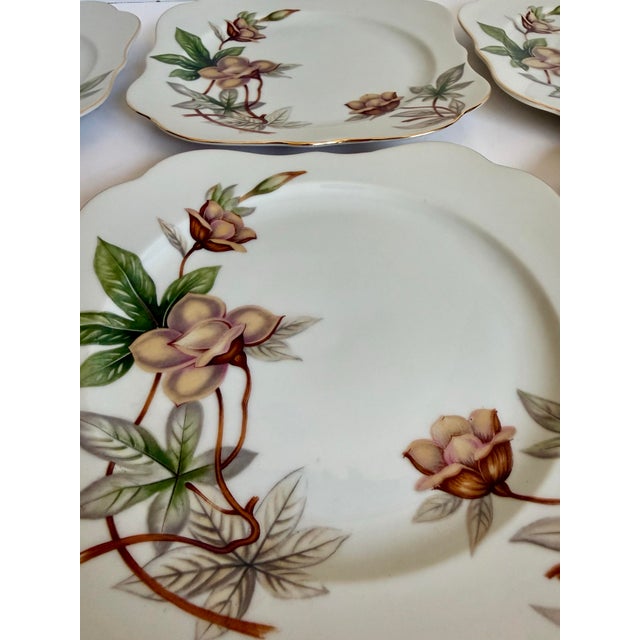 Ivory 1950s Meito China “Woodrose” Floral Luncheon Plates, Made in Japan – Set of 6 For Sale - Image 8 of 10
