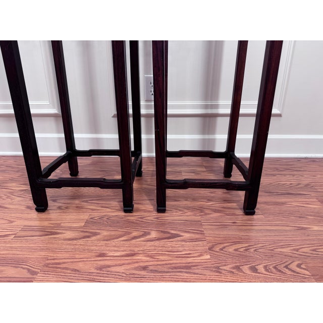 Brown Vintage Monumental Asian Ming Style Solid Rosewood Plant Stands, a Pair For Sale - Image 8 of 14