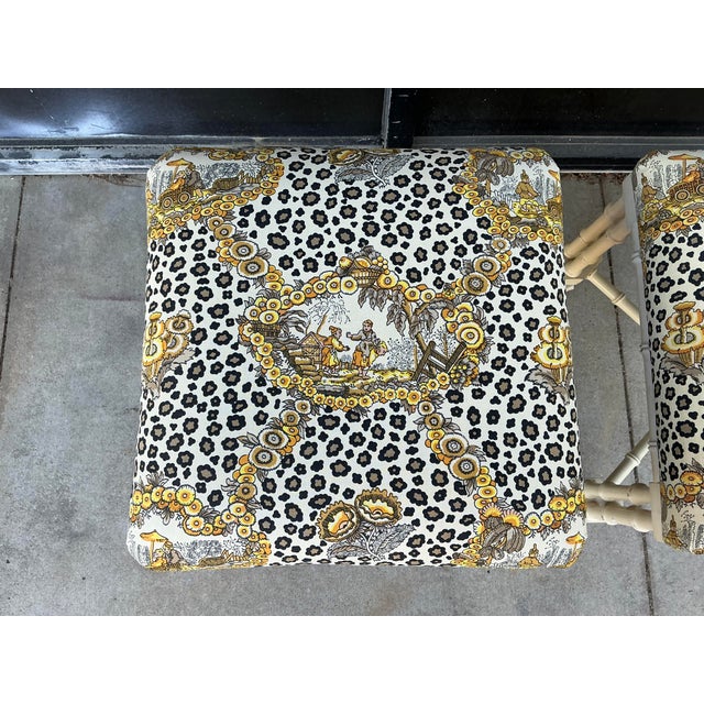 Mid 20th Century Chinese Chippendale Style Ottomans W/ Brunschwig Fils Leopard Chinoiserie - Pair For Sale - Image 5 of 6
