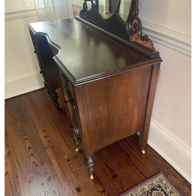Wood Vintage Jacobean Walnut Vanity For Sale - Image 7 of 12