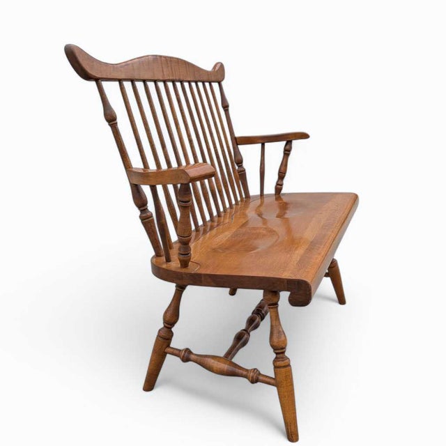 Vintage Wooden Bench – Spindle Back Bench, Classic Farmhouse Style, Elegant Seating, Rustic Home Furniture For Sale - Image 16 of 17
