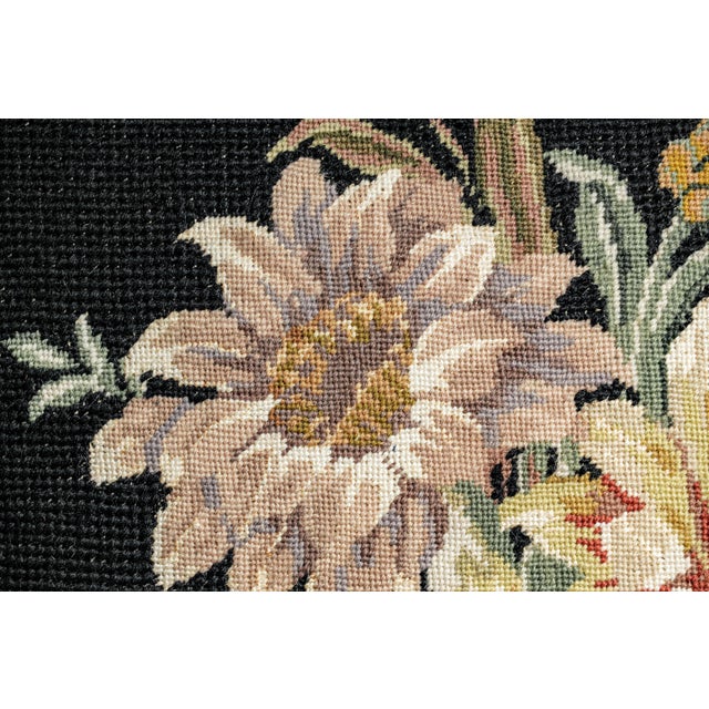 Traditional Vintage Embroidered Floral Flower Needlepoint Velvet Throw Pillow Home Decor For Sale - Image 4 of 12