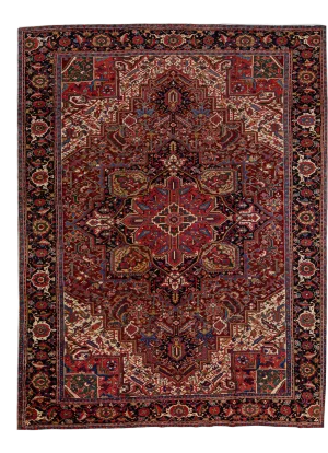 Antique Heriz Persian Handmade Medallion Motif Red Wool Rug