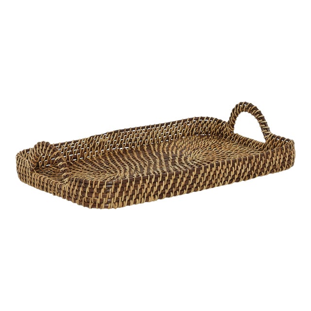 Brown & Natural Rattan Rectangle Tray, Large For Sale