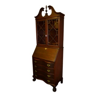 Vintage Mahogany Traditional Style One Piece Secretary Desk W/Claw Foot For Sale