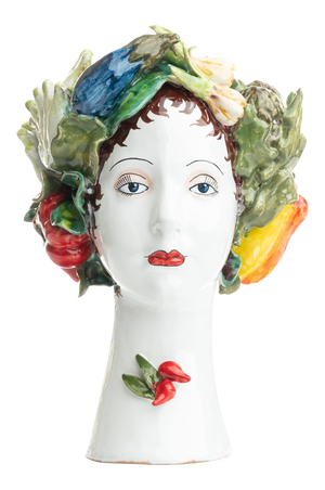 Head Vase Sculpture with Vegetables, Ceramiche D'arte Dolfi