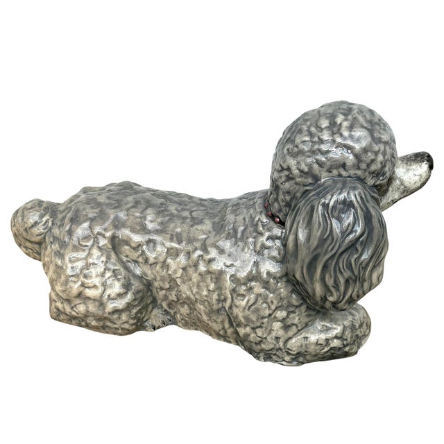 Ceramic Vintage 1970s Life Size Poodle Ceramic Statue With Ruby Collar For Sale - Image 7 of 12