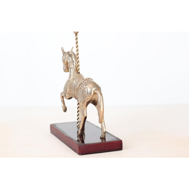 1960s Mid-Century Brass Carousel Horse Figurine on Wood Base, Whimsical Home Decor For Sale - Image 5 of 17
