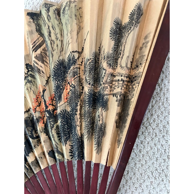 Art Deco Vintage 1980s Japanese Oversized Folding Wall Fan For Sale - Image 3 of 10