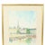 A charming vintage watercolor painting of a small french harbor town, set in a sleek gold frame with an acrylic front;...