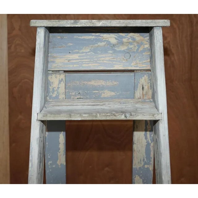 Wood Vintage Aqua Blue Paint Pitch Pine Decorators Ladder, 1920s For Sale - Image 7 of 18