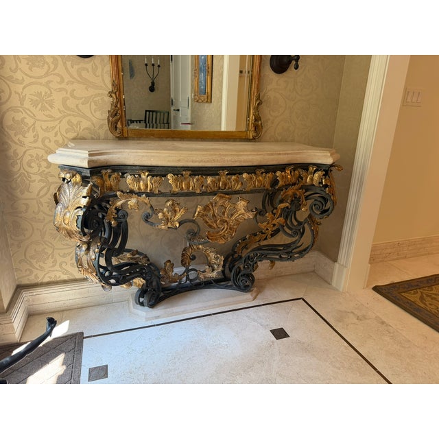 2000 - 2009 Gilt Iron & Stone Top Console –Rose Tarlow– Hand‑Forged Scrollwork & Classical Elegance For Sale - Image 5 of 18