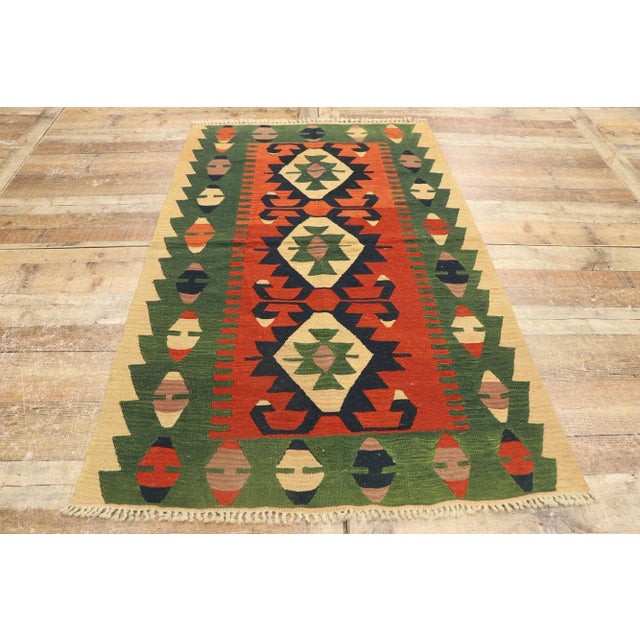 Textile Vintage Persian Shiraz Kilim Rug - 03'07 X 05'09 For Sale - Image 7 of 9