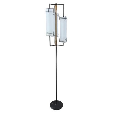Mid-Century Italian Glass & Brass Floor Lamp For Sale