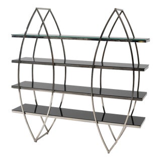 Sculptural Bookshelf in Chromed Steel and Glass, 1960s For Sale