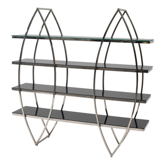 Sculptural Bookshelf in Chromed Steel and Glass, 1960s For Sale