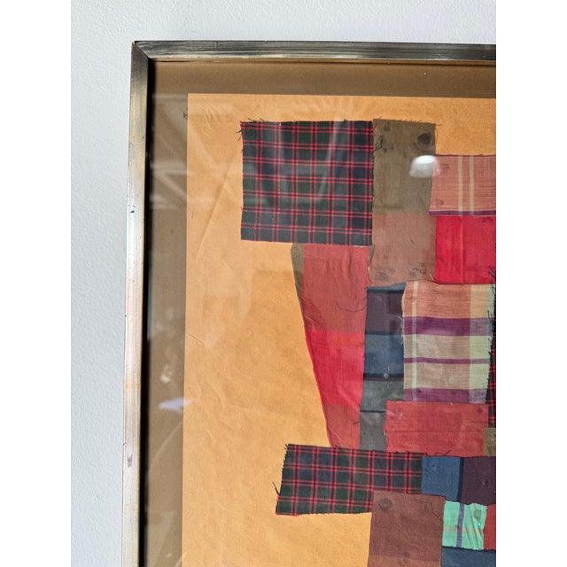 Vintage T. Kramer Mixed Media Geometric Collage Textile Wall Art Painting For Sale In Miami - Image 6 of 12