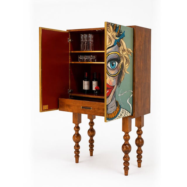 2020s Limited Edition Contemporary Hand-Painted Artist-Made Bar Cabinet For Sale - Image 5 of 10